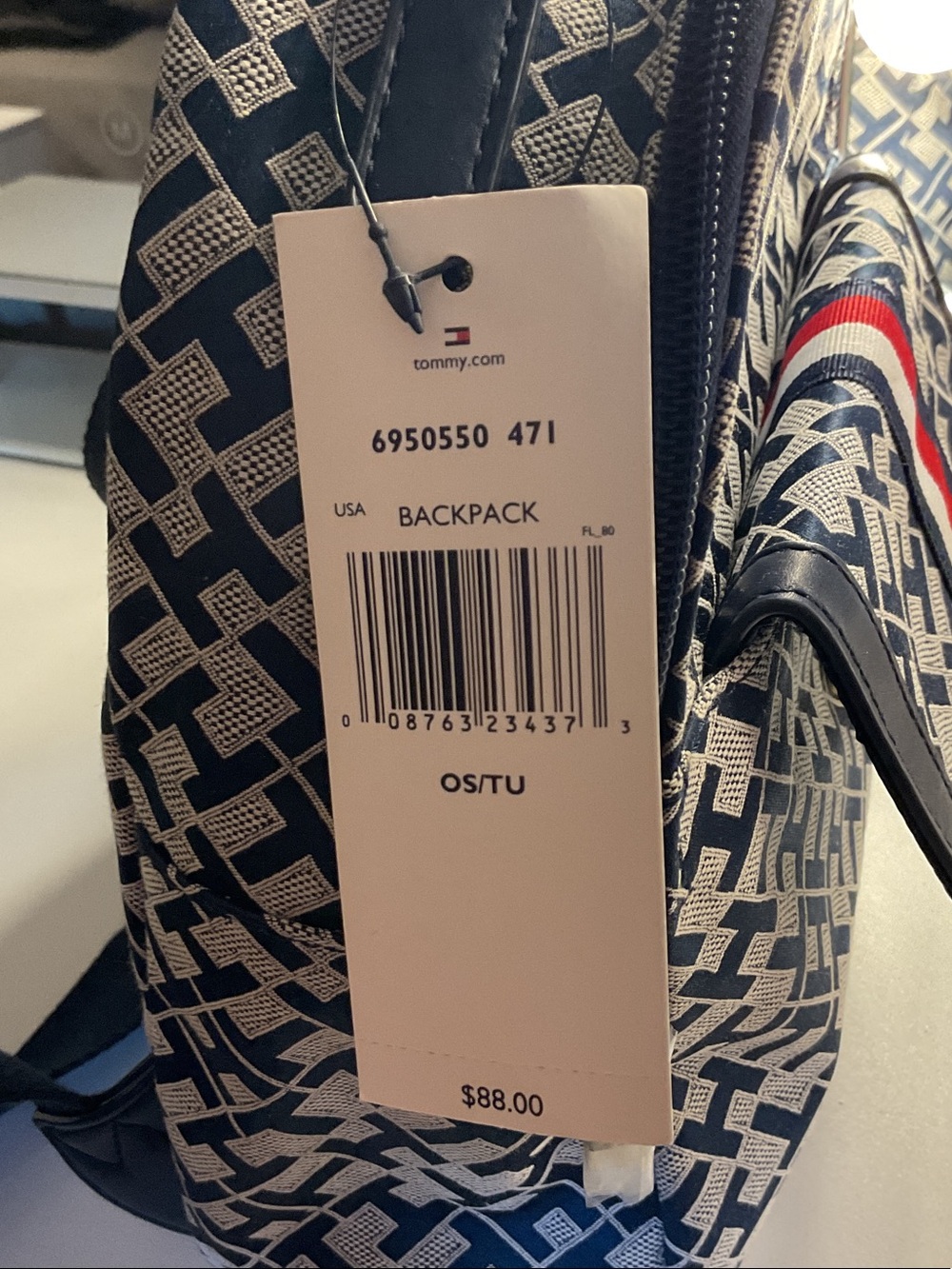 Tommy Hilfiger Navy White Monogram Mini Backpack with Signature Stripe - Picture 10 of 12